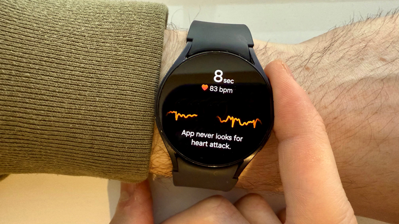 A Samsung Galaxy Watch demonstrating the Samsung health monitor